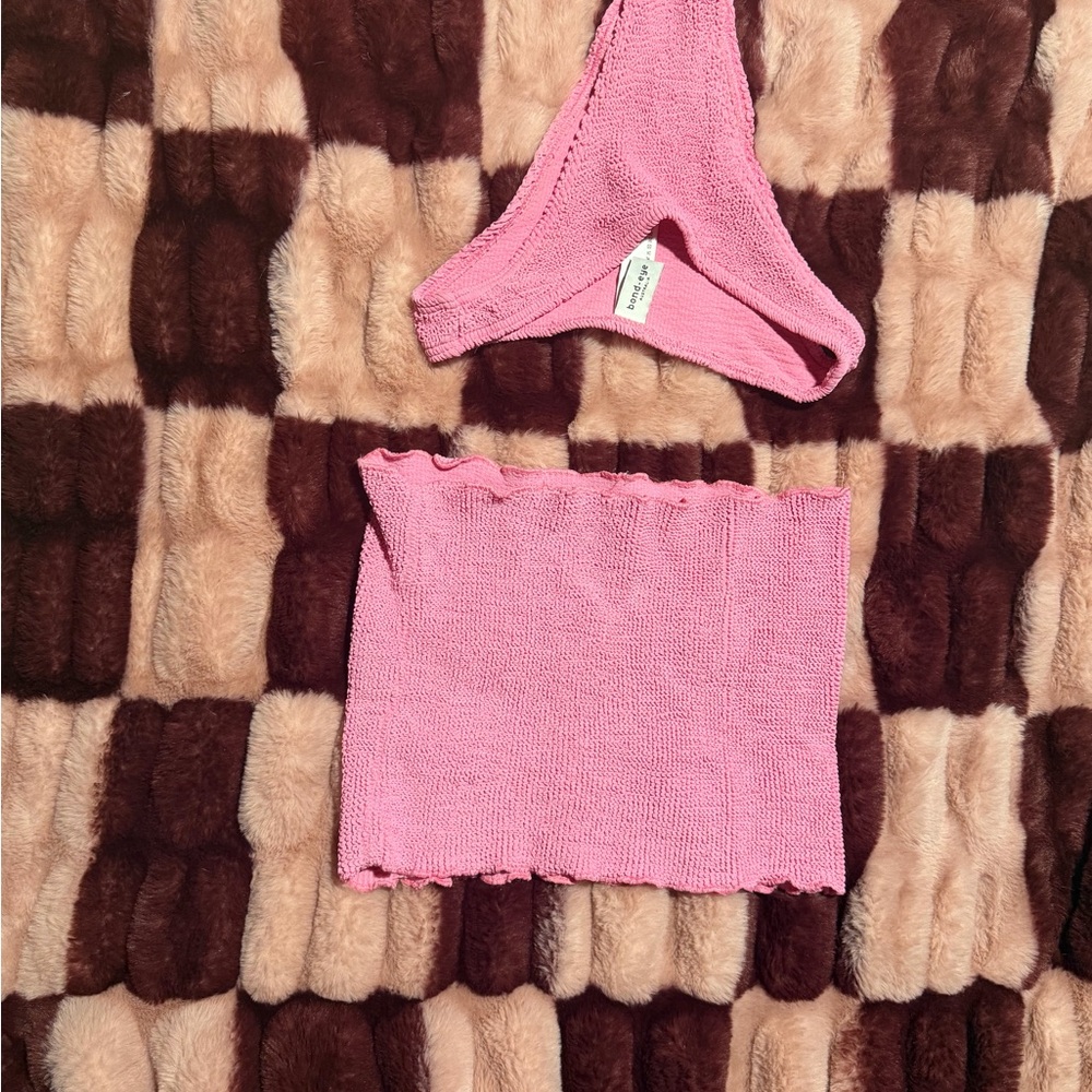 Free people x bond-eye crinkle Candy Pink Textured tube top/cheeky Bikini Set - Picture 4 of 5